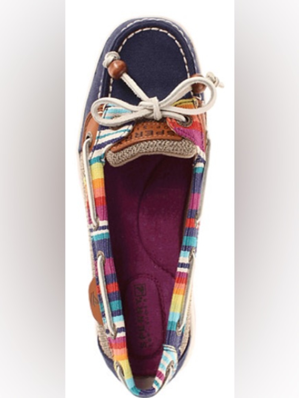 Sperry Navy Canvas Moccasins with Multicolor Stripe Trim